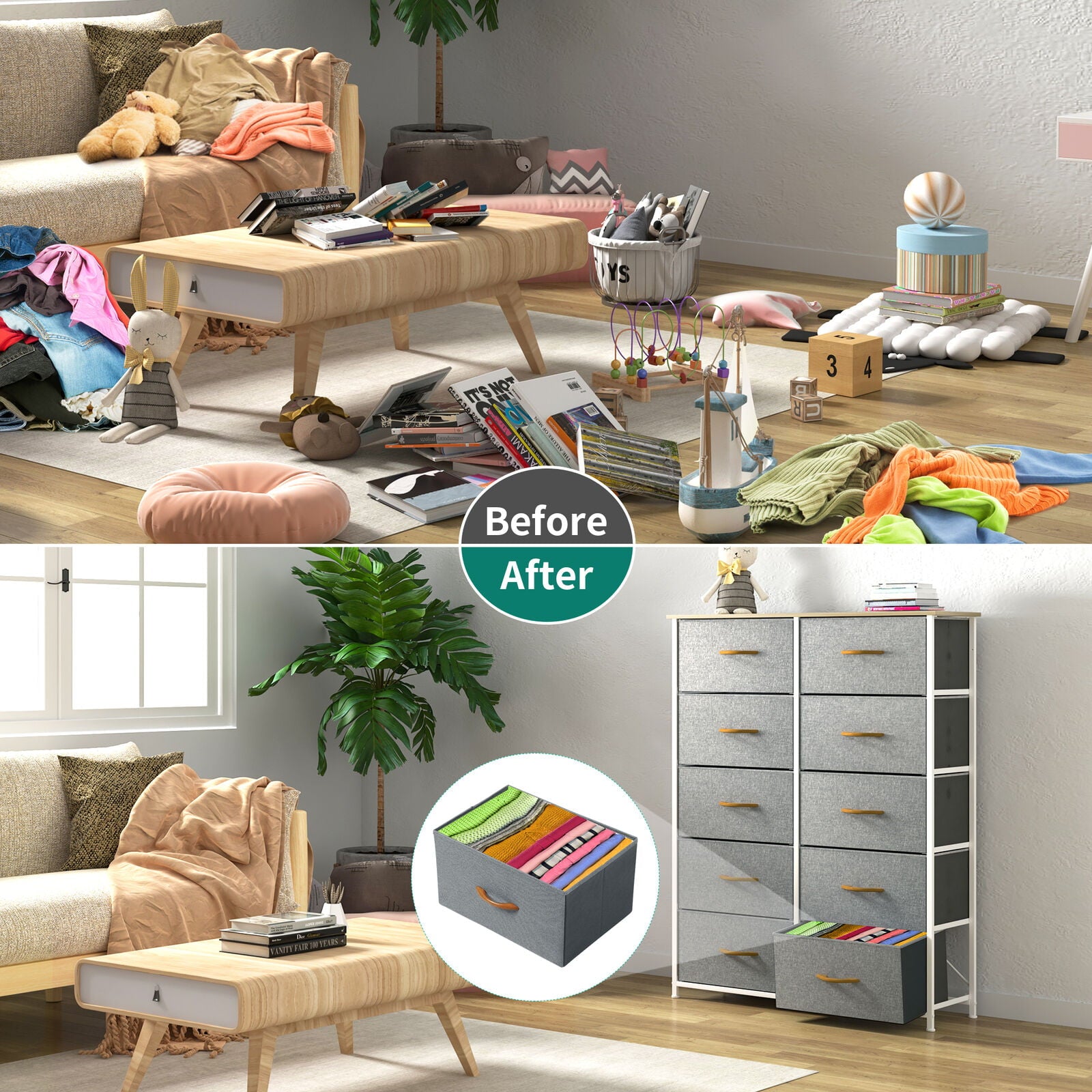 YITAHOME 10 Drawers Dresser Fabric Storage Tower Cabinet Bin Storage Organizer for Closets Bedrooms Kids Room, Gray