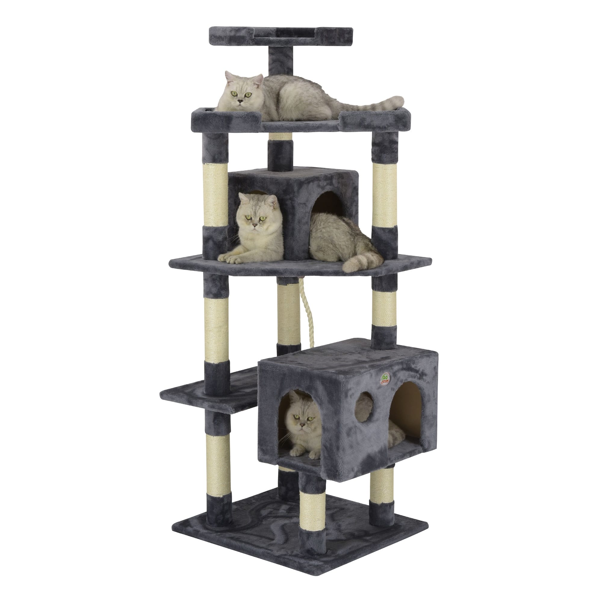 Go Pet Club Gray Cat Tree House with Sisal Scratching Posts， 60.5