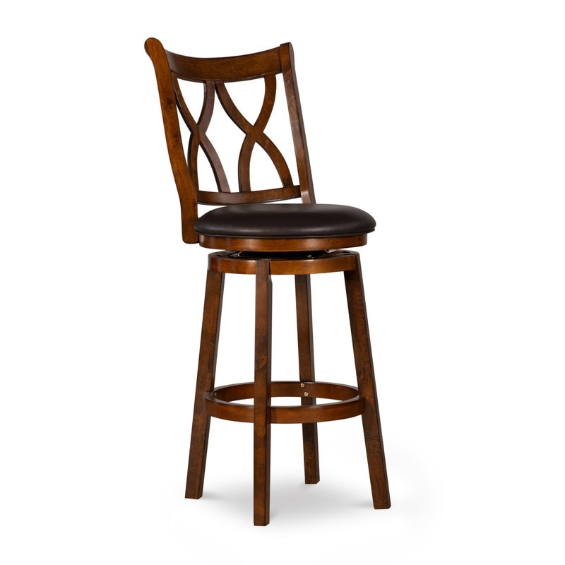 Carmen Big   Tall Rustic Oak Swivel Barstool with Faux Leather Seat