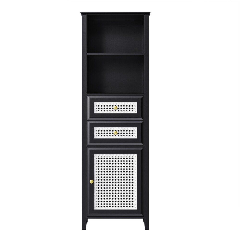 Tall Cabinet with Rattan Door Mid Century Modern Tower Cabinet Up to 63\