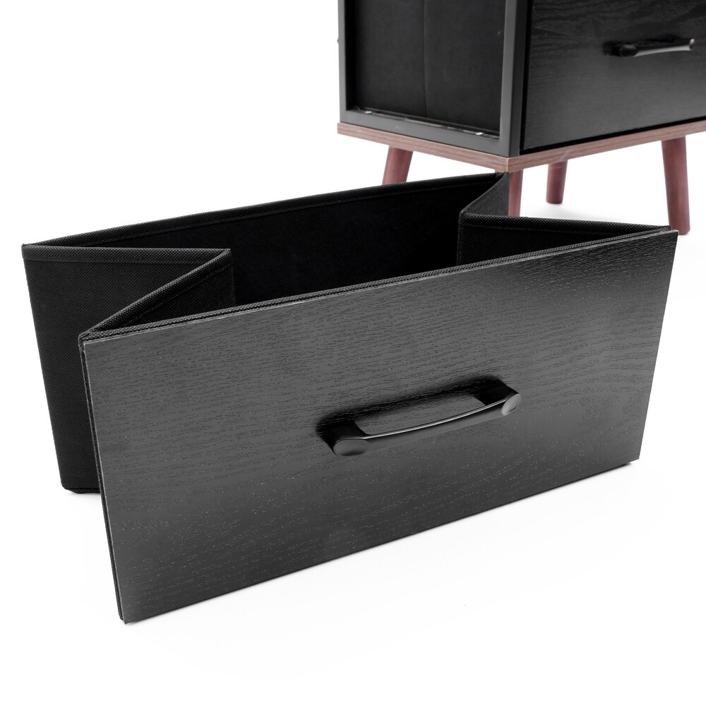 Black Manufactured Wood 4 Drawer Accent Chest with Brown Accents
