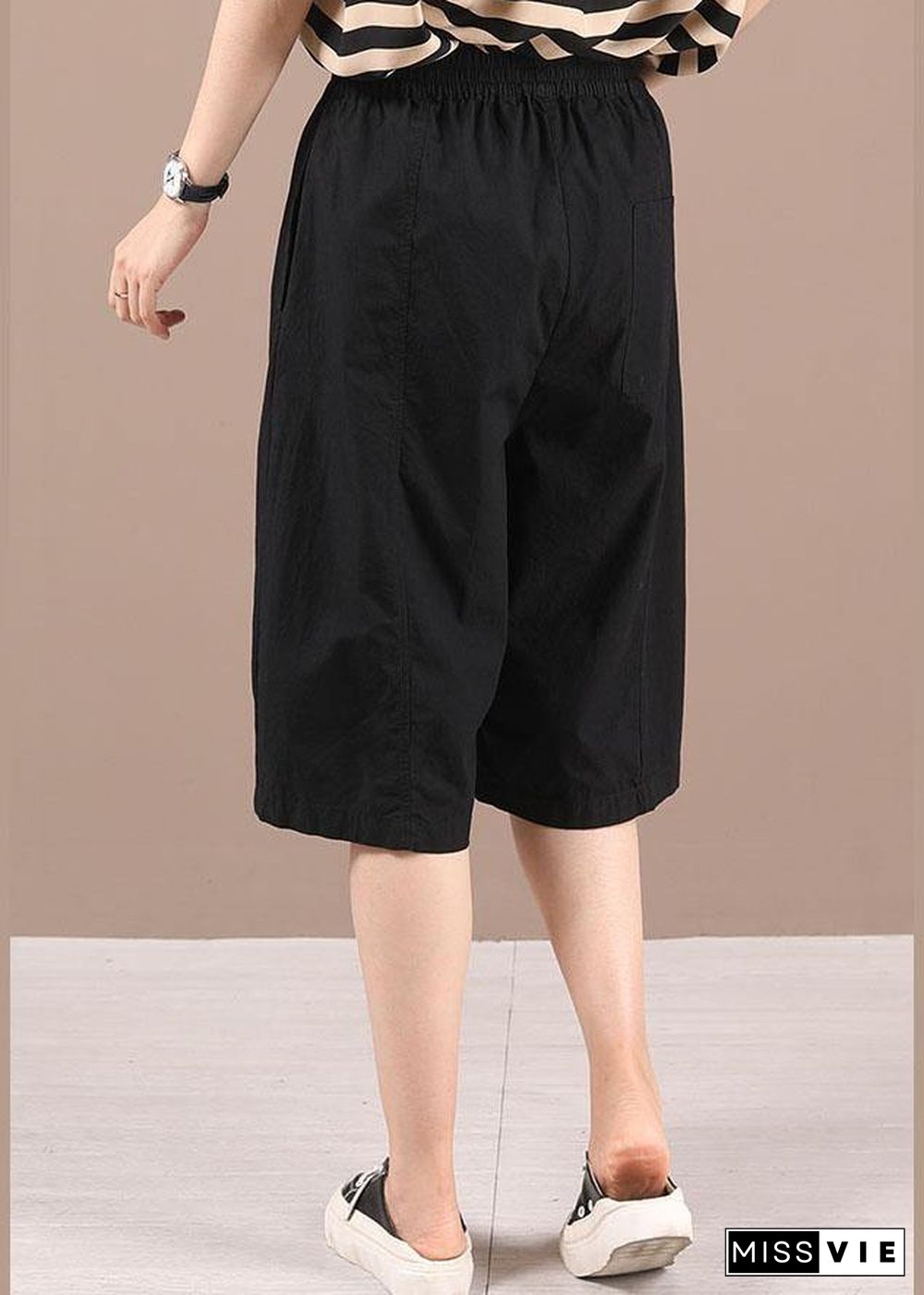 Bohemian Black Patchwork Pockets Half Pants