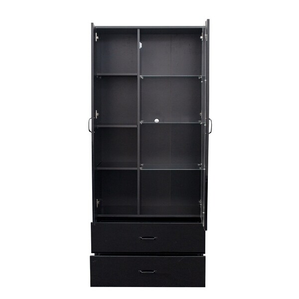 31.5 Inch Width LED Light Side Cabinet with Shelving and Drawers