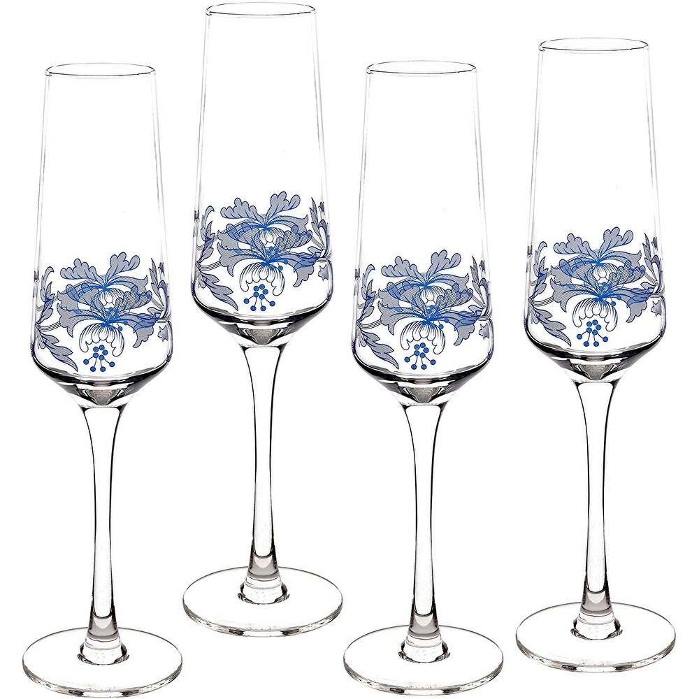 Spode Blue Italian Glassware Champagne Flutes Set of 4