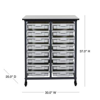 Luxor 37 in. x 30 in. Mobile Bin Storage Cart Double Row and Single Bin Plastic in Black Frame MBS-DR-16S