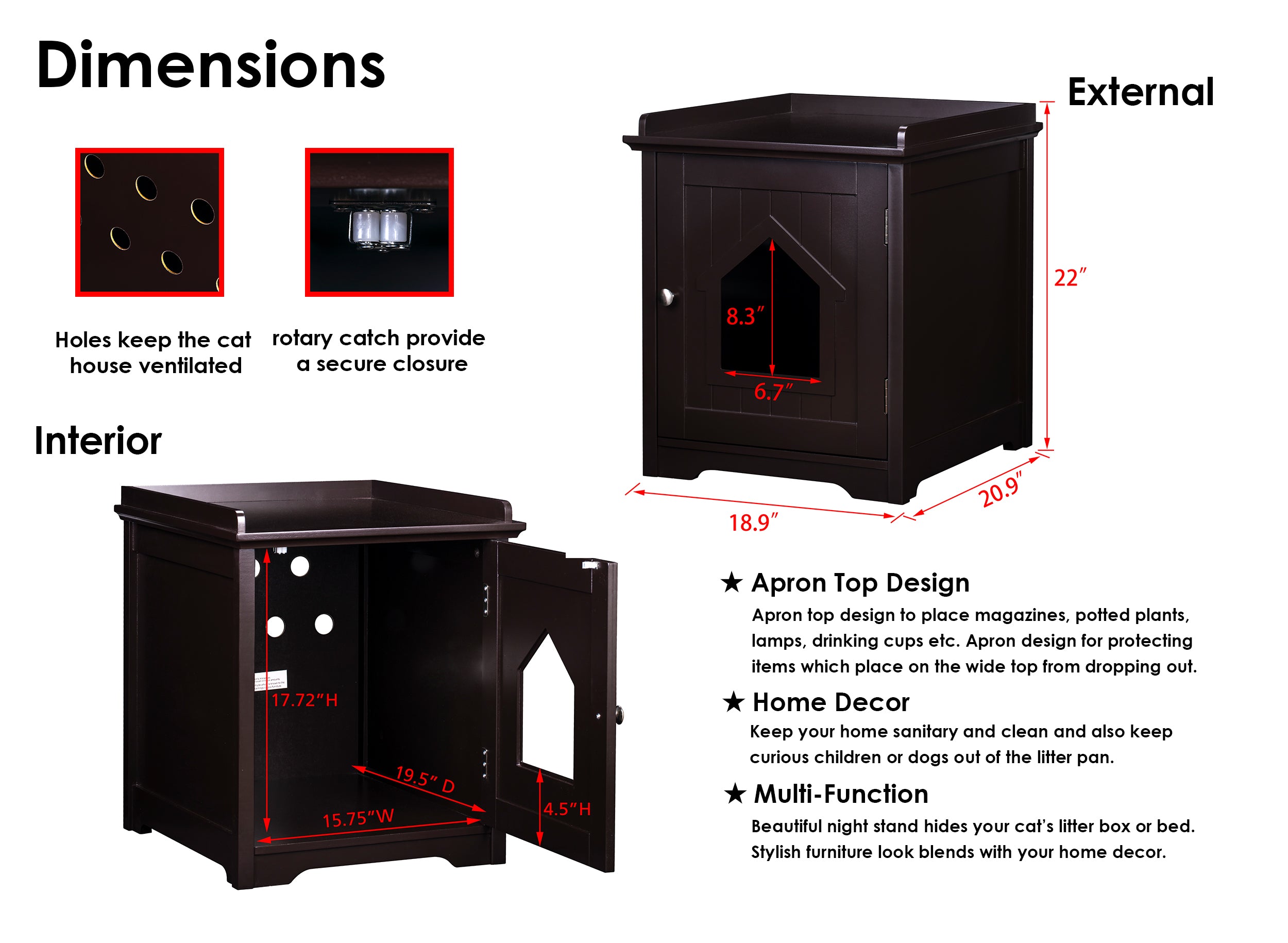 PAWLAND Decorative Cat House，Cat Home， Indoor Pet Crate - Litter Box Enclosure