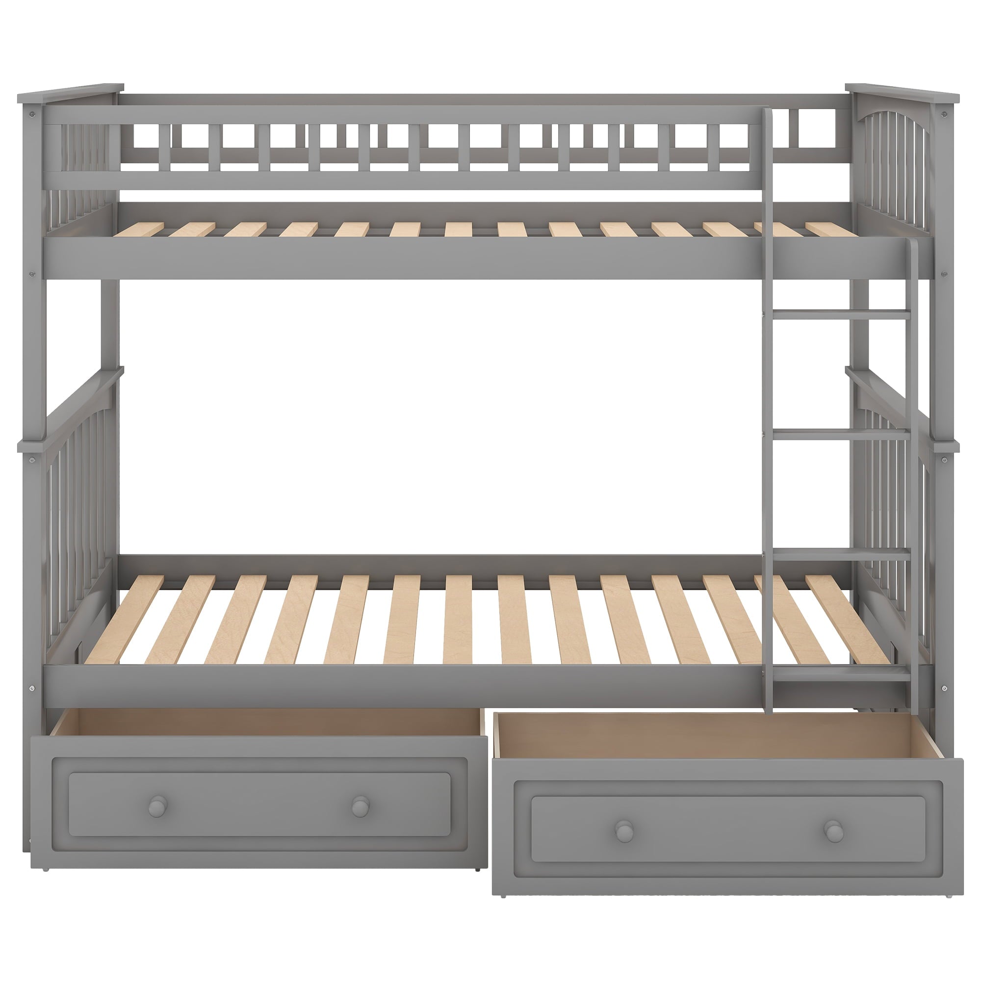 Euroco Pine Wood Bunk Bed With Storage, Twin-Over-Twin, Gray