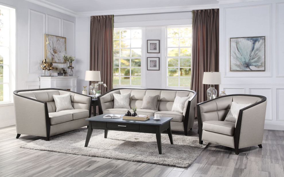 Acme Zemocryss Chair With pillow Beige Fabric   Transitional   Armchairs And Accent Chairs   by AMOC  Houzz