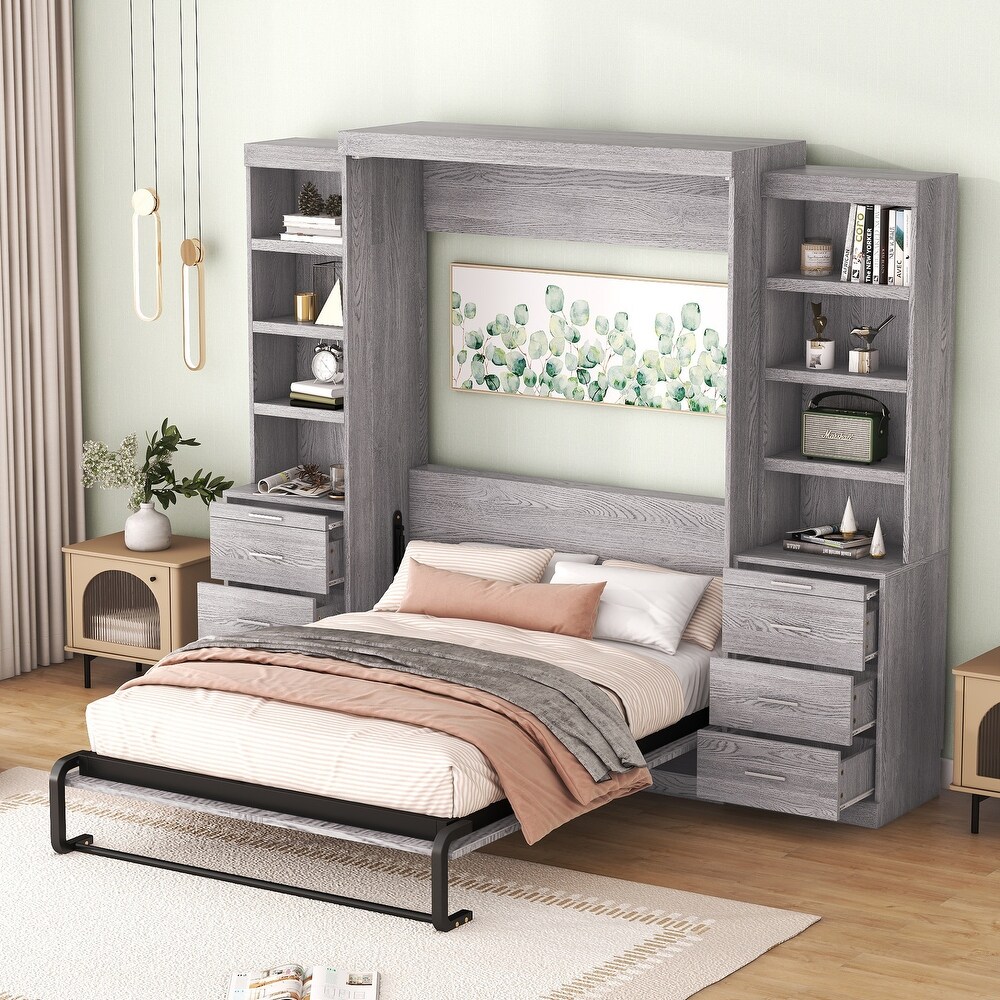 Modern Murphy Bed with Storage Shelves   Drawer  Wall Bed Can Be Folded into a Cabinet  for Bedroom  Living Room or Home Office