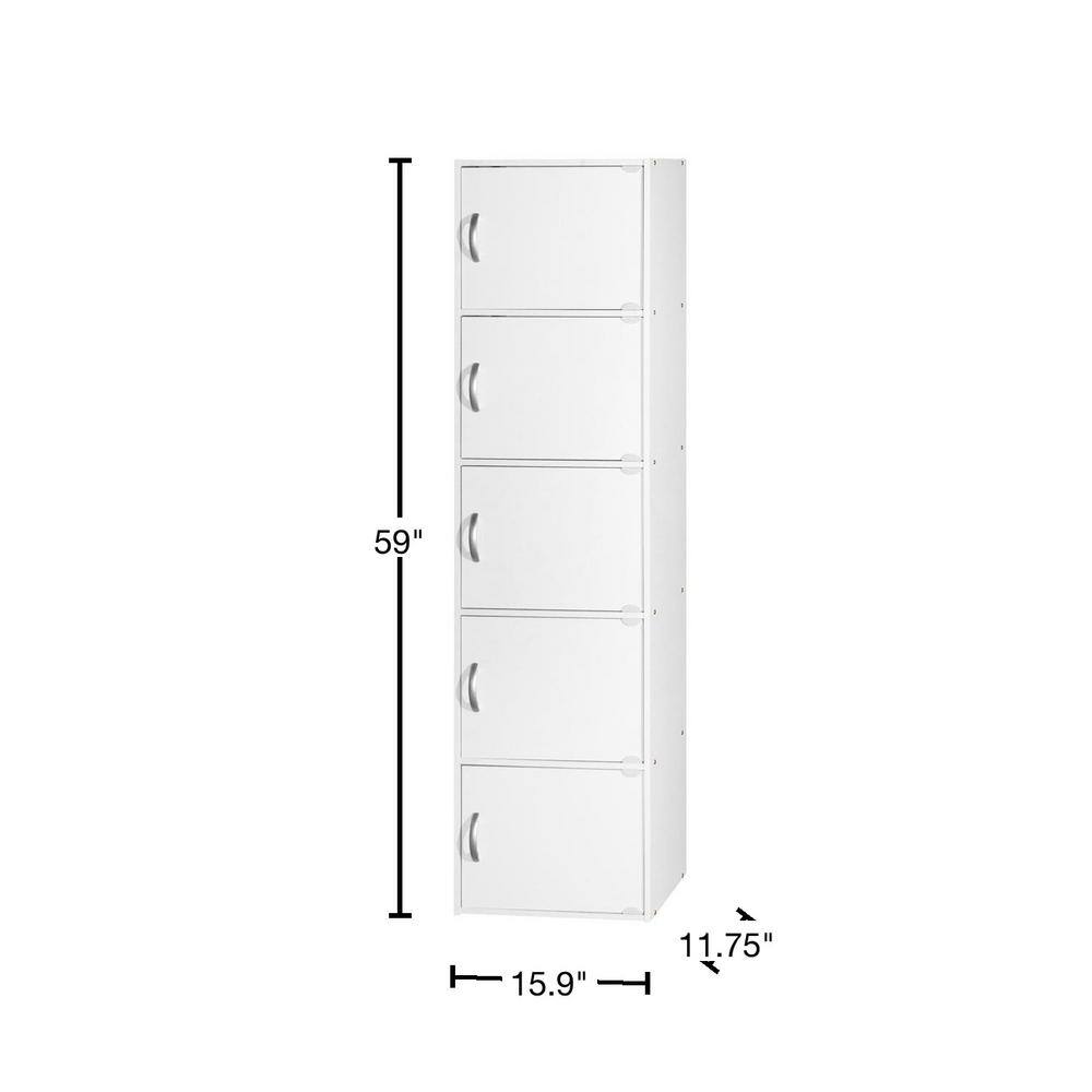 HODEDAH 5-Shelf 59 in. H White Wooden Bookcase with Doors HID5 WHITE