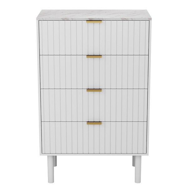 4 Drawers Chest Of Dresser Storage Imitation Marble Texture Tower Cabinet Bedroom Organizer - - 37353993