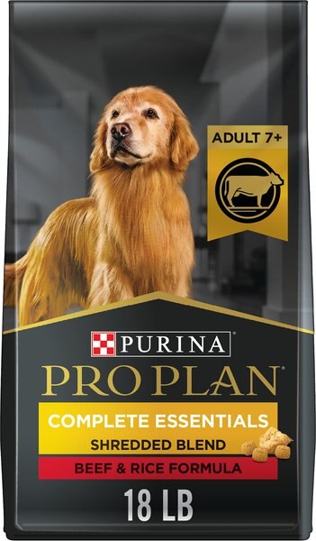 Purina Pro Plan 7+ Complete Essentials Shredded Blend Beef and Rice Formula High Protein Dog Food