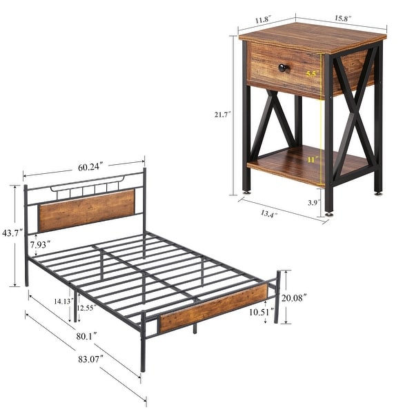 Taomika Mid Century 3-Pieces Bed and Nightstands Sets - - 34810956