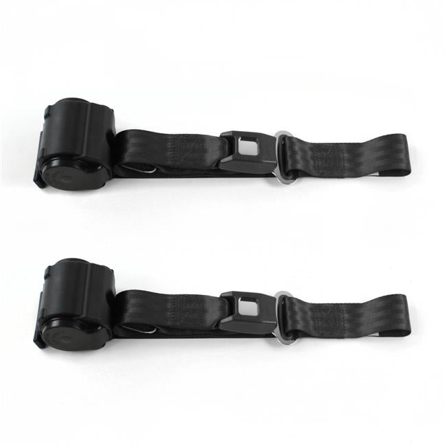 Black Retractable Bucket Seat Belt Kit for 1967-1970 Ford Mustang Standard 2 Point - 2 Belts