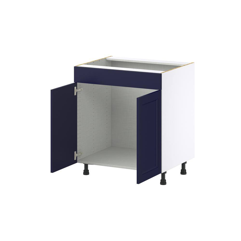 J COLLECTION Devon 30 in. W x 24 in. D x 34.5 in. H Painted Blue Shaker Assembled Sink Base Kitchen Cabinet with a False Front DSSB30FF-DV