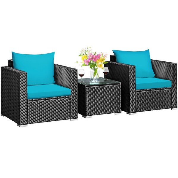 Costway 3PCS Patio Rattan Wicker Furniture Set Sofa Table W/Cushion