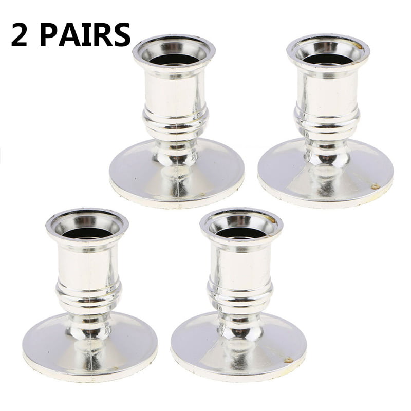 Candle Holders，Set of 4 Candlestick Holders for Taper Candles， Brass Silver Traditional Decorative Candle Stick Holder for Table， Mantel， Wedding， Dinning， Housewarming Gift(Candles Not Included)