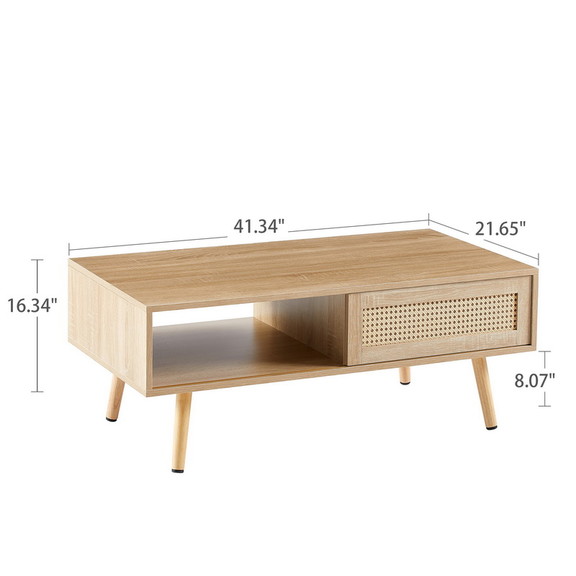 41.34 Rattan Coffee Table  Sliding Door for Stora...