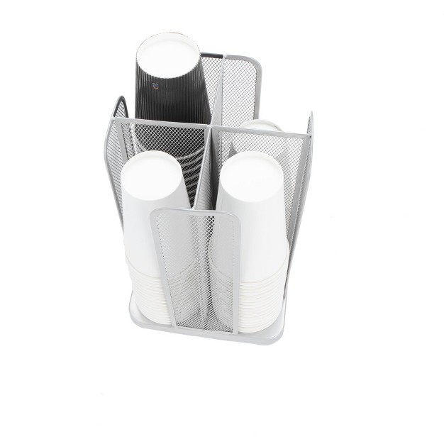 Mind Reader Carousel Cup And Lid Organizer 4 Compartment Metal Mesh