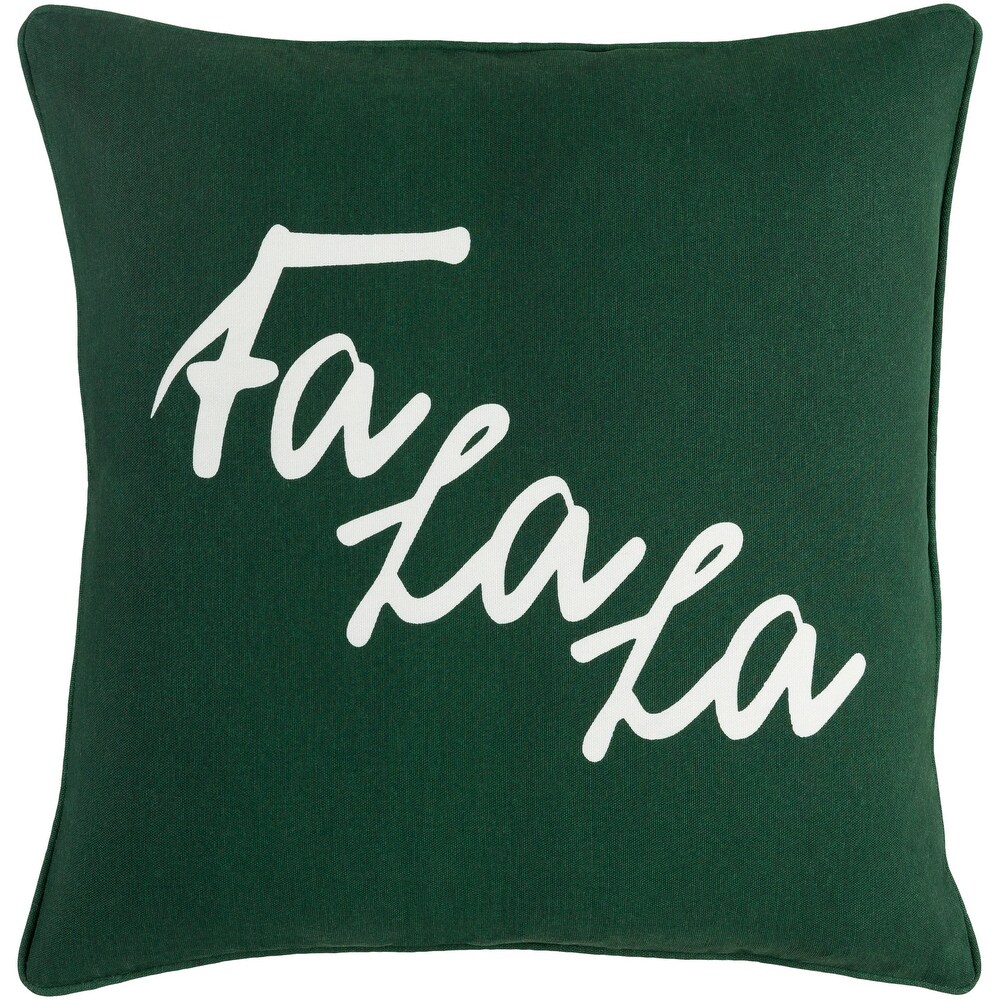 Cantate Fa La La Holiday Dark Green Feather Down or Poly Filled Throw Pillow 18 inch