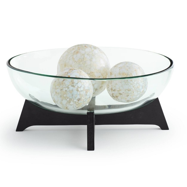 Studio 55d Sebastian Black Wood And Clear Glass Oval Decorative Bowl