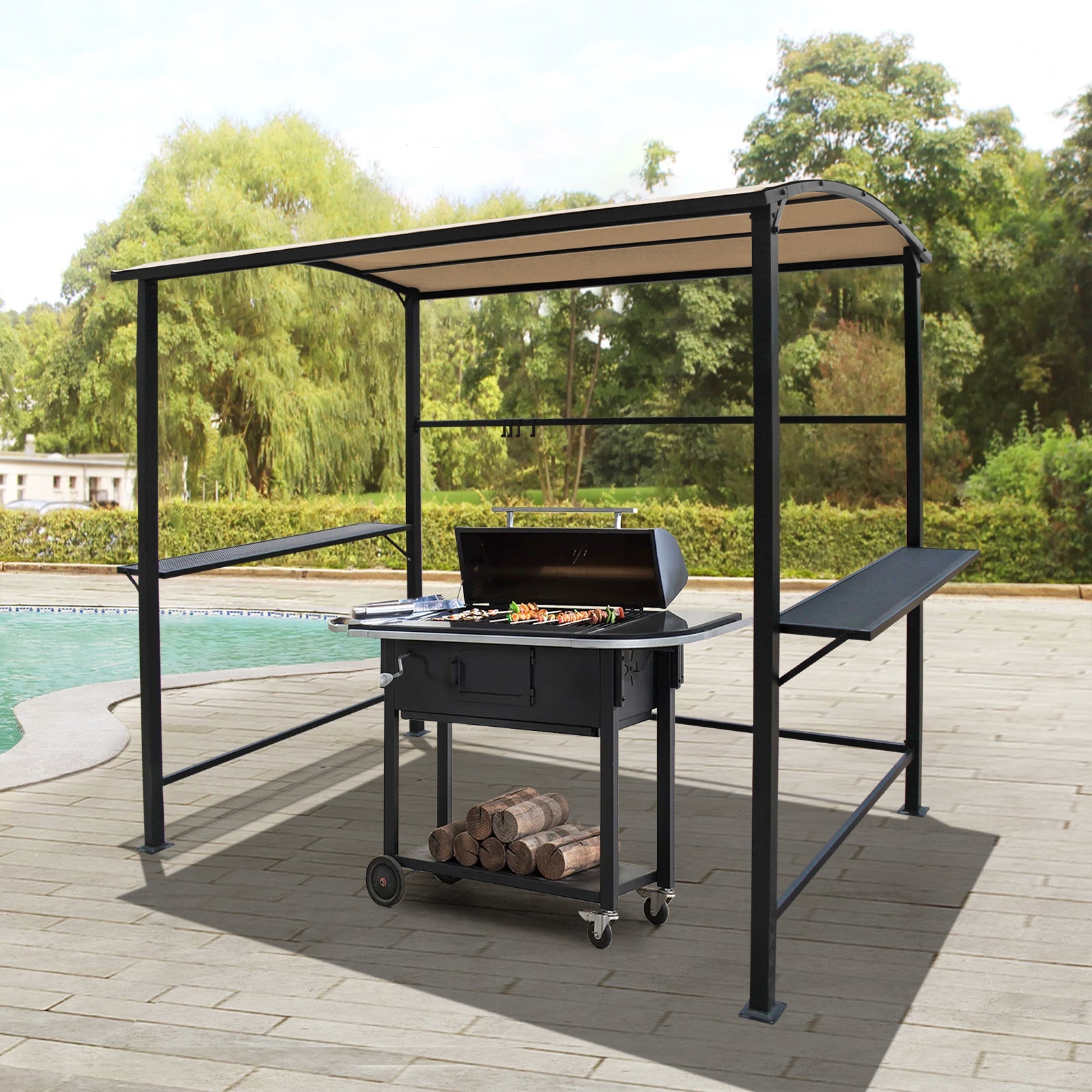 Grill Gazebo 8FT x 4.6FT Outdoor Gazebo Patio Gazebo Canopy Grill BBQ, Beige