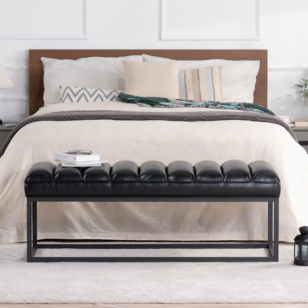 Metal Base Upholstered Bench for Bedroom and Entryway