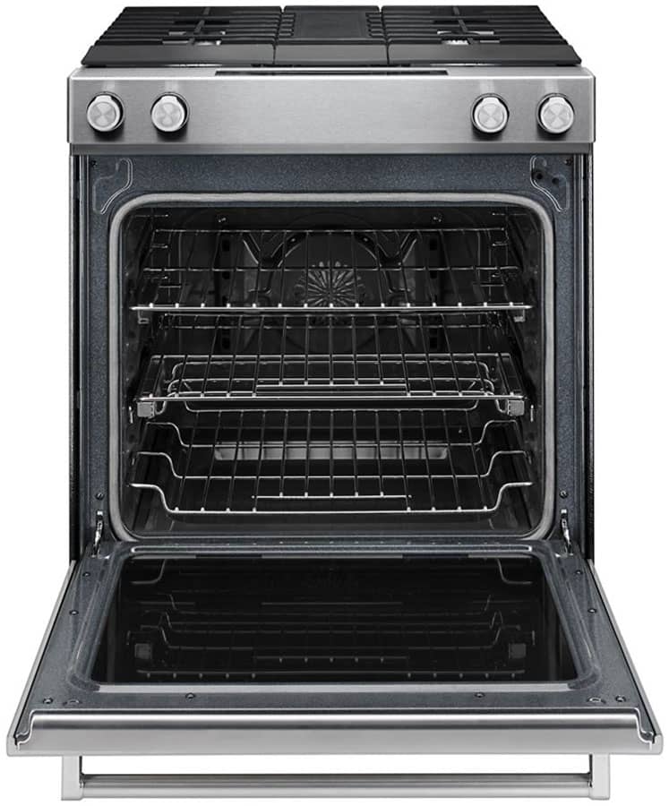 KitchenAid ADA 30 Stainless Steel Dual Fuel 4-Burner Downdraft Slide-In Range