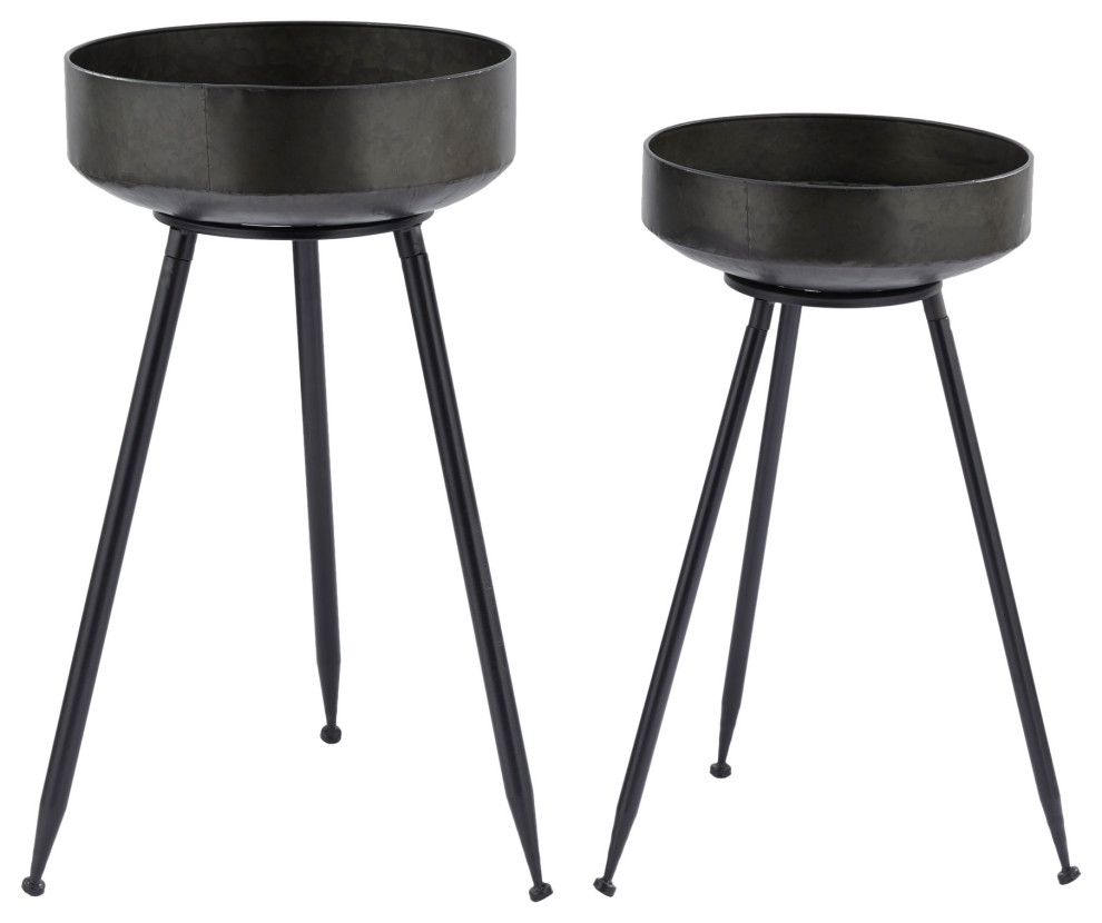 Modern Black Metal Planter 561239   Midcentury   Outdoor Pots And Planters   by Brimfield  ampMay  Houzz