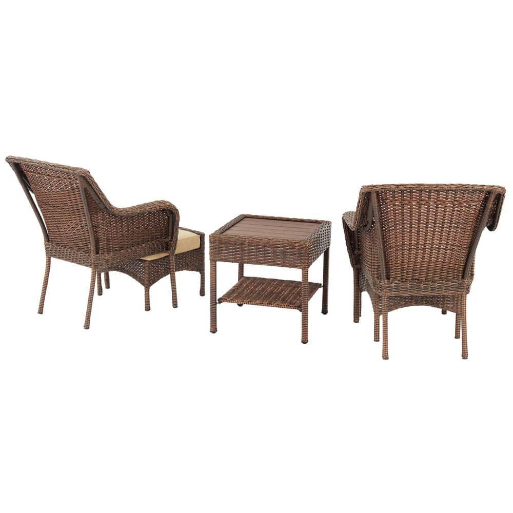 Hampton Bay Cambridge 5Piece Brown Wicker Outdoor Patio Conversation Seating Set with CushionGuard Chili Red Cushions