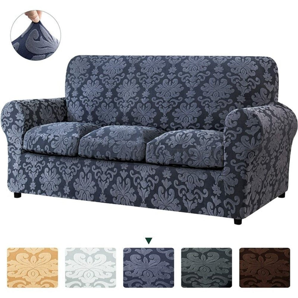 CHUN YI Jacquard Damask Slipcover with 3 Cushion Cover (Sofa, Grayish Blue)