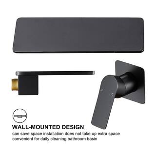 Zalerock Single-Handle Rectangular Waterfall Wall Mounted Bathroom Faucet in Matte Black H02LTBG033