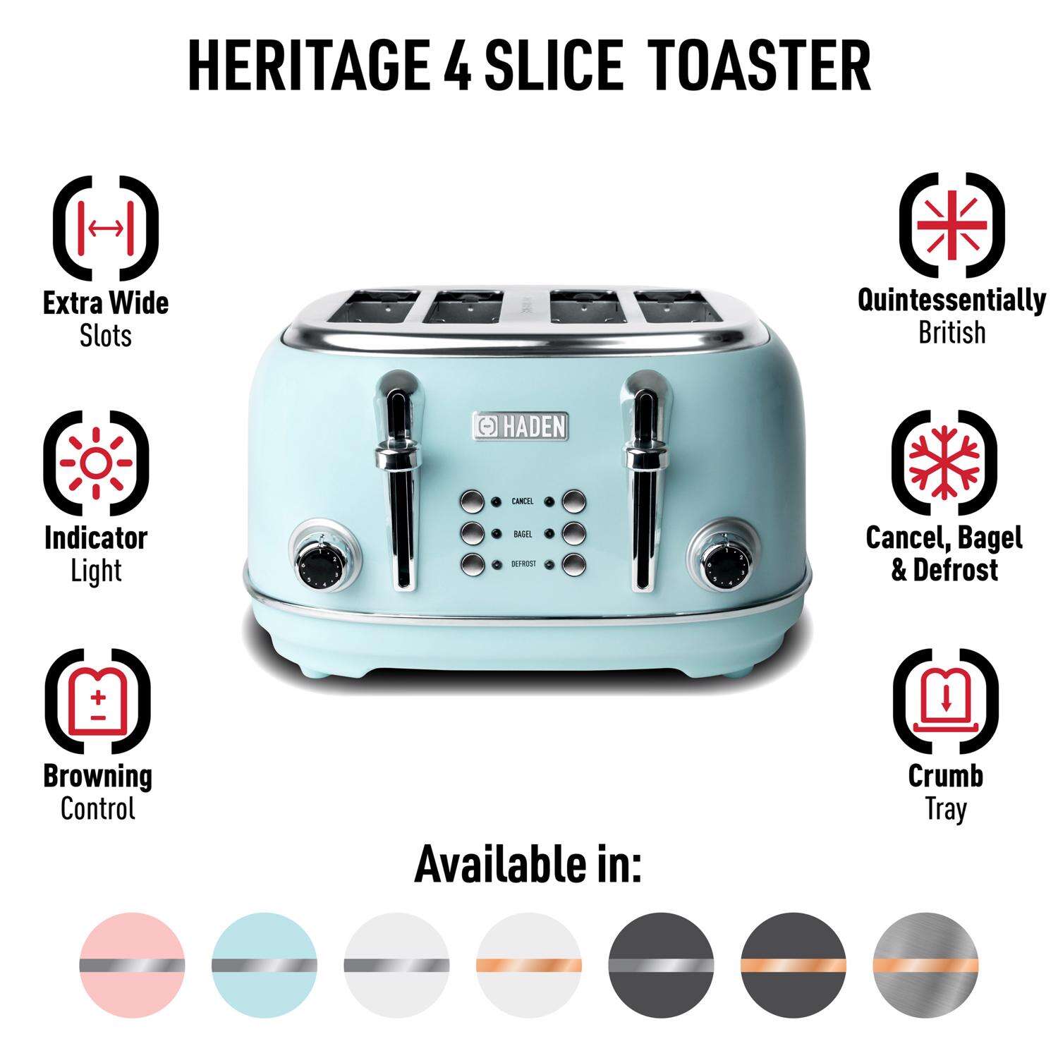 Haden Heritage Stainless Steel Turquoise 4 slot Toaster 7.5 in. H X 12.5 in. W X 11.5 in. D