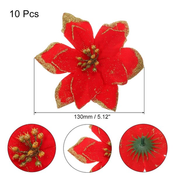 10Pcs Christmas Glittered Artificial Christmas Flowers Picks Ornaments