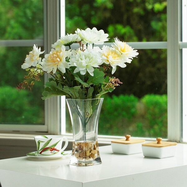 Mixed Artificial Daisy Floral Arrangements in Vase with River Stone，Table Centerpieces for Dining Room