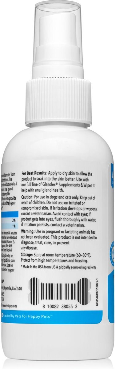 Vetnique Labs Glandex Anal Gland Medicated Anti Itch Spray for Dogs and Cats， 4-oz bottle