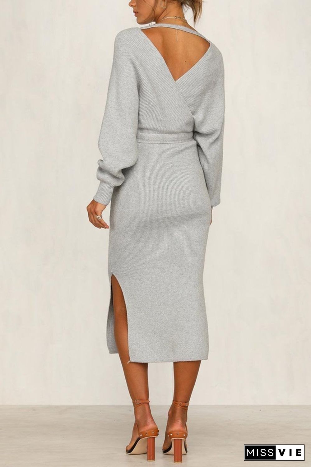 V Neck Backless Sweater Dress(5 Colors)