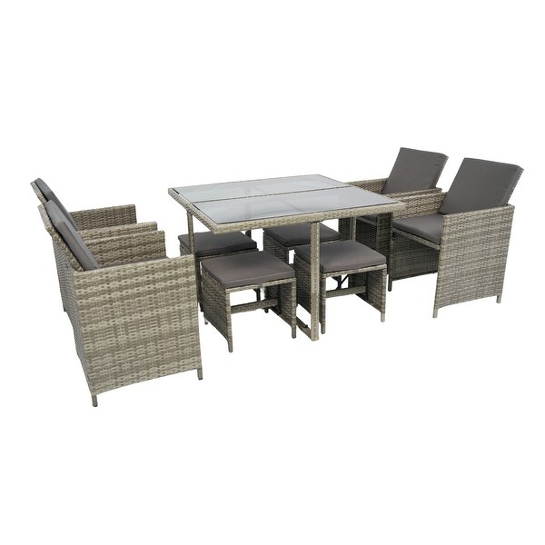 9 Pieces Patio Dining Sets with Glass Table