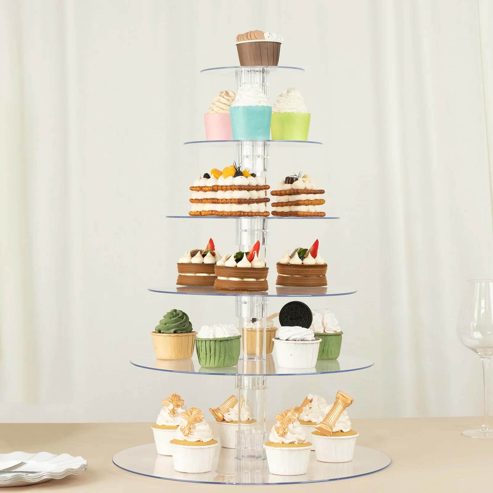 6-Tier Clear Heavy Duty Round Acrylic Cake Stand, Cupcake Tower Dessert Holder Display Stand with Film Sheets - 22