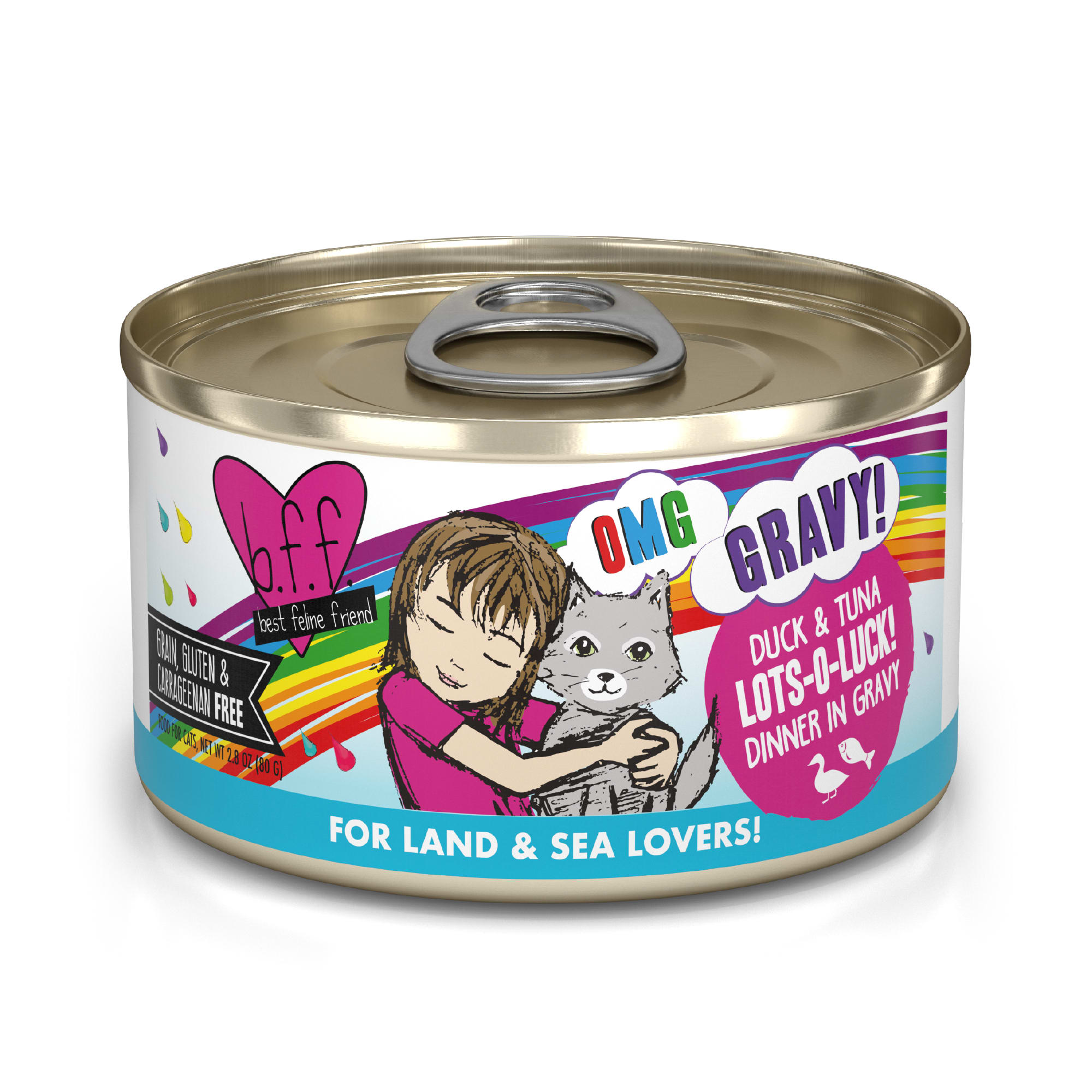 B.F.F. OMG Lots-O-Luck! Duck  Tuna Dinner in Gravy Wet Cat Food， 2.8 oz.， Case of 12