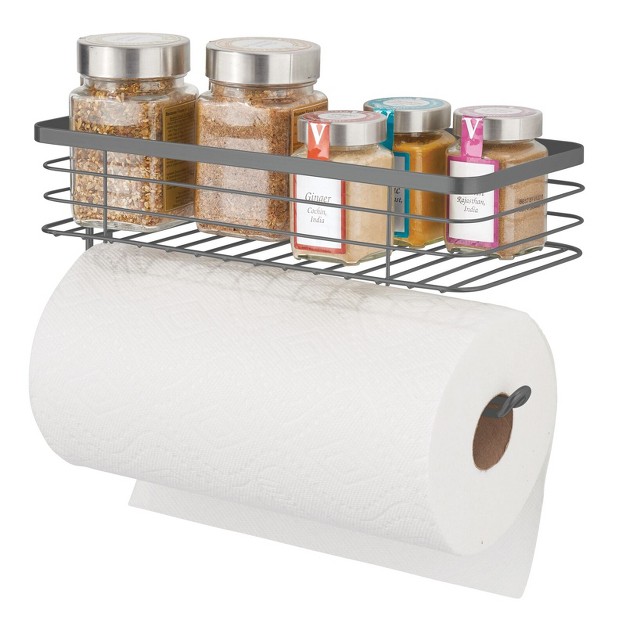 Mdesign Steel Horizontal Wall Mounted Paper Towel Holder With Basket