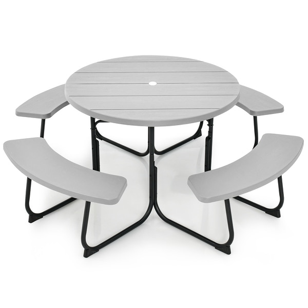 Costway Outdoor 8person Round Picnic Table Bench Set with 4 Benches and