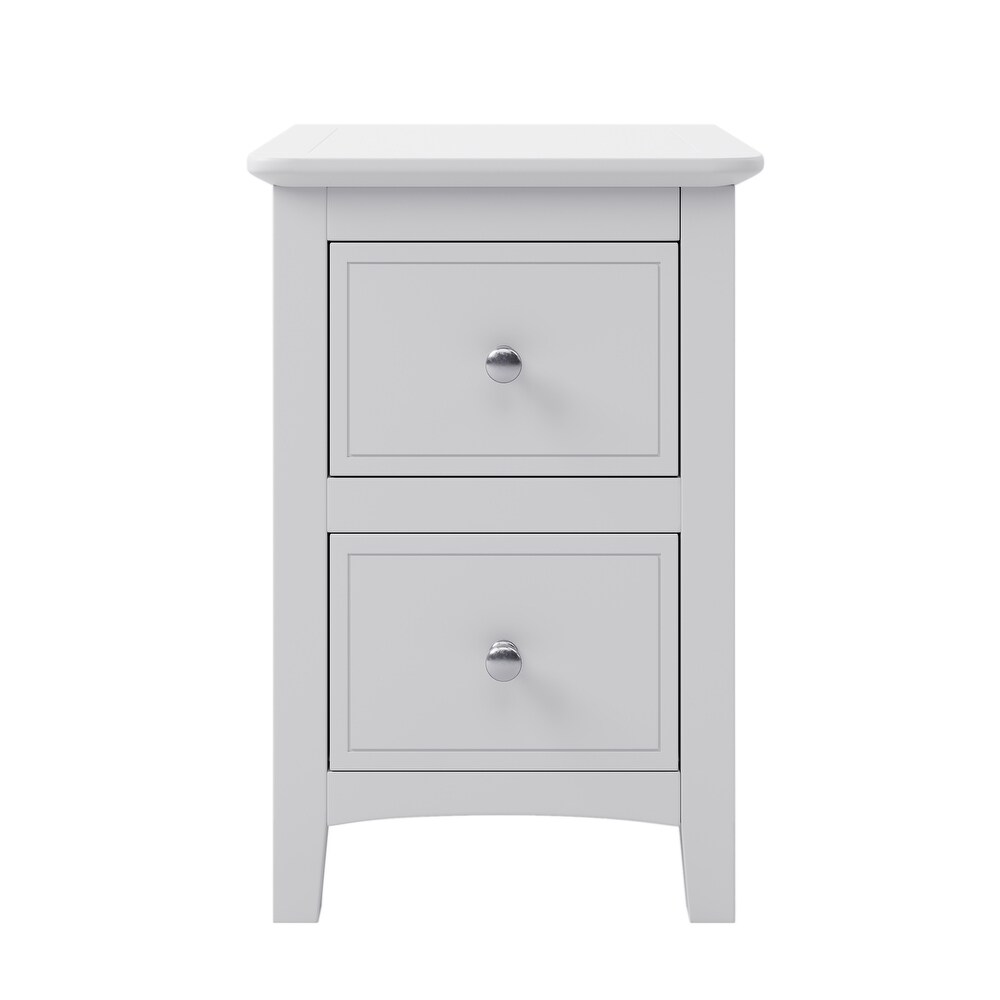 White Solid Wood 2 Drawer Nightstand End Table