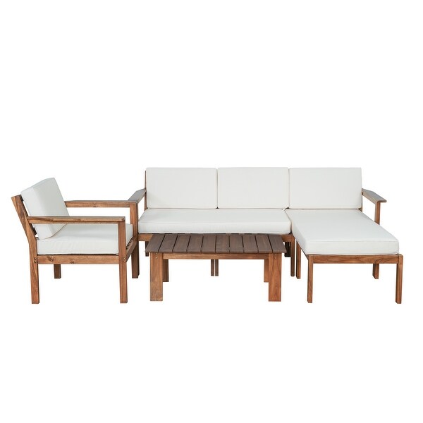 Outdoor Patio Wooden Frame Sofa Conversation Sets with Wood Table and Cushions，Suitable for Gardens，Backyards and Balconies