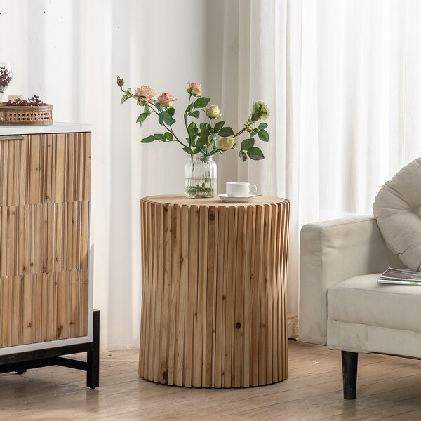 Retro Fashion Style Cylindrical Coffee Table with Vertical Texture Relief Design