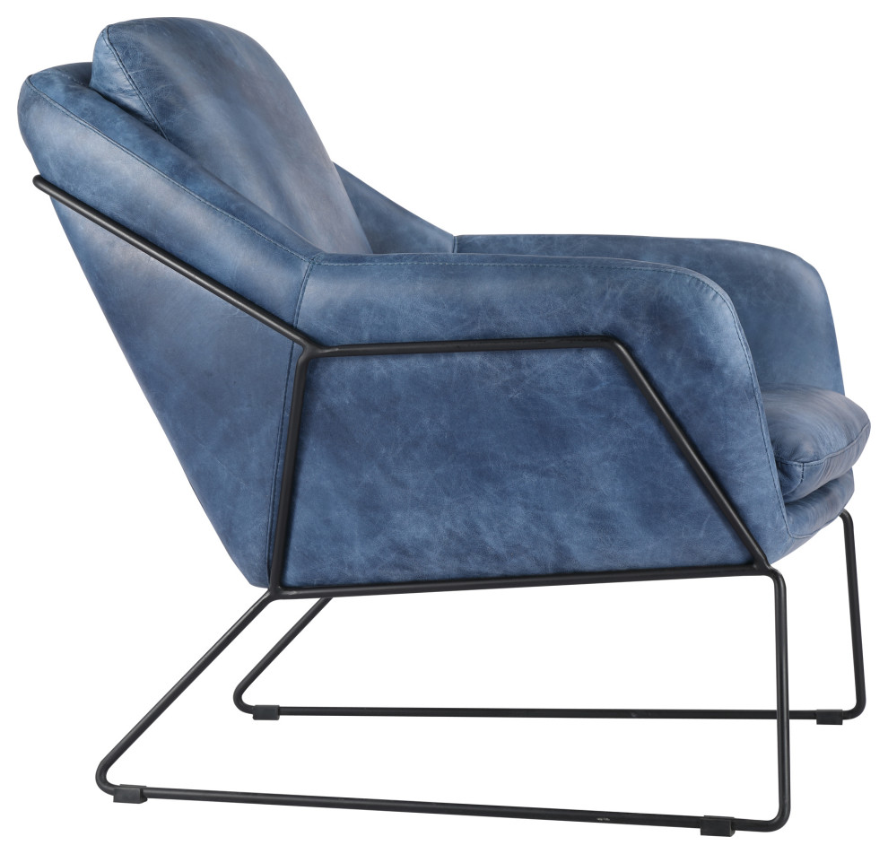 Modern Club Chair Blue Top Grain Leather Armchair for Living Room   Industrial   Armchairs And Accent Chairs   by Sideboards and Things  Houzz