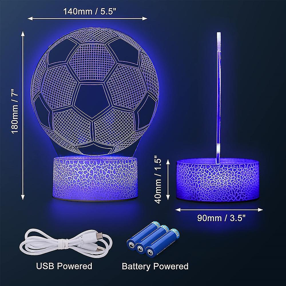 Football Soccer 3d Illusion Led Night Light Kids Bedside Lamp 16 Colors Changing Gift W/ Remote Control