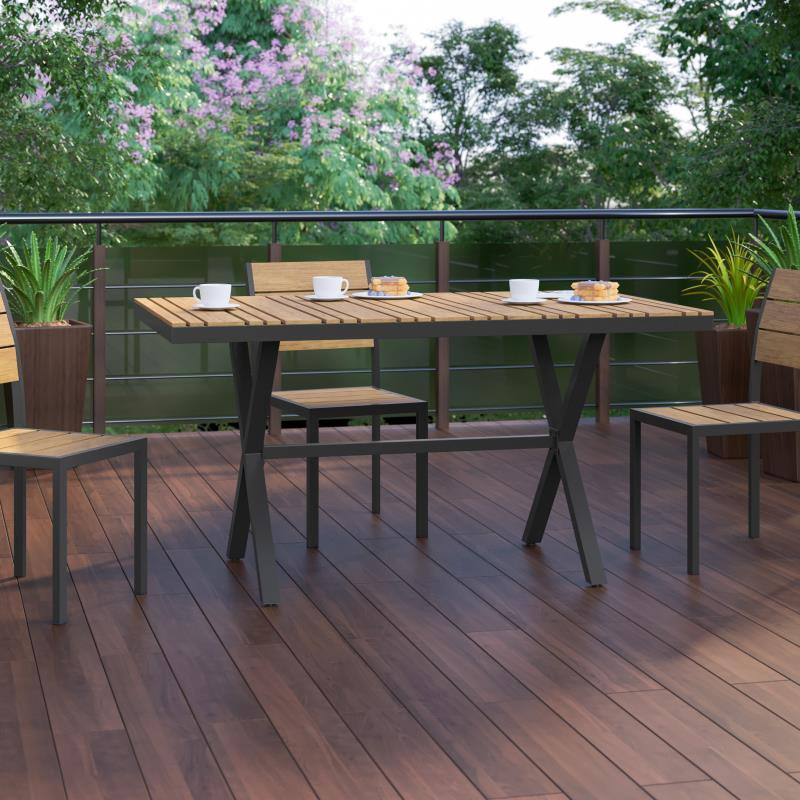 Natural/Gray X Frame Patio Table   Transitional   Outdoor Dining Tables   by First of a Kind USA Inc  Houzz