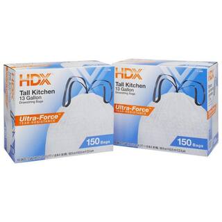 HDX 13 Gal. White Drawstring Kitchen Trash Bags (150 Count) (Pack of 2) HDX13G150-2PK