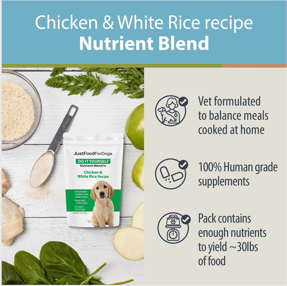 JustFoodForDogs DoItYourself Chicken and White Rice Recipe Fresh Dog Food Recipe and Nutrient Blend